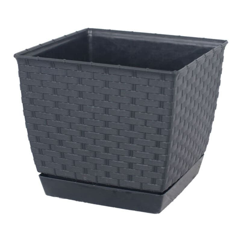 პლასტმასის ქოთანი სადგამით შავი 190მმ DRLK S433