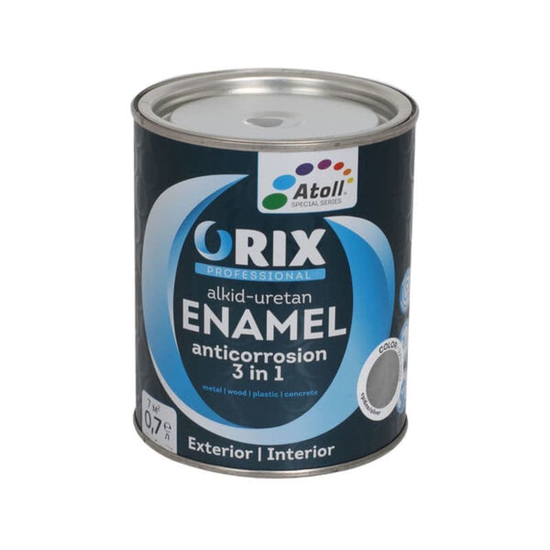0.7კგ ანტიკოროზიული ემალის საღებავი ვერცხლისფერი ORIX RAL 9022